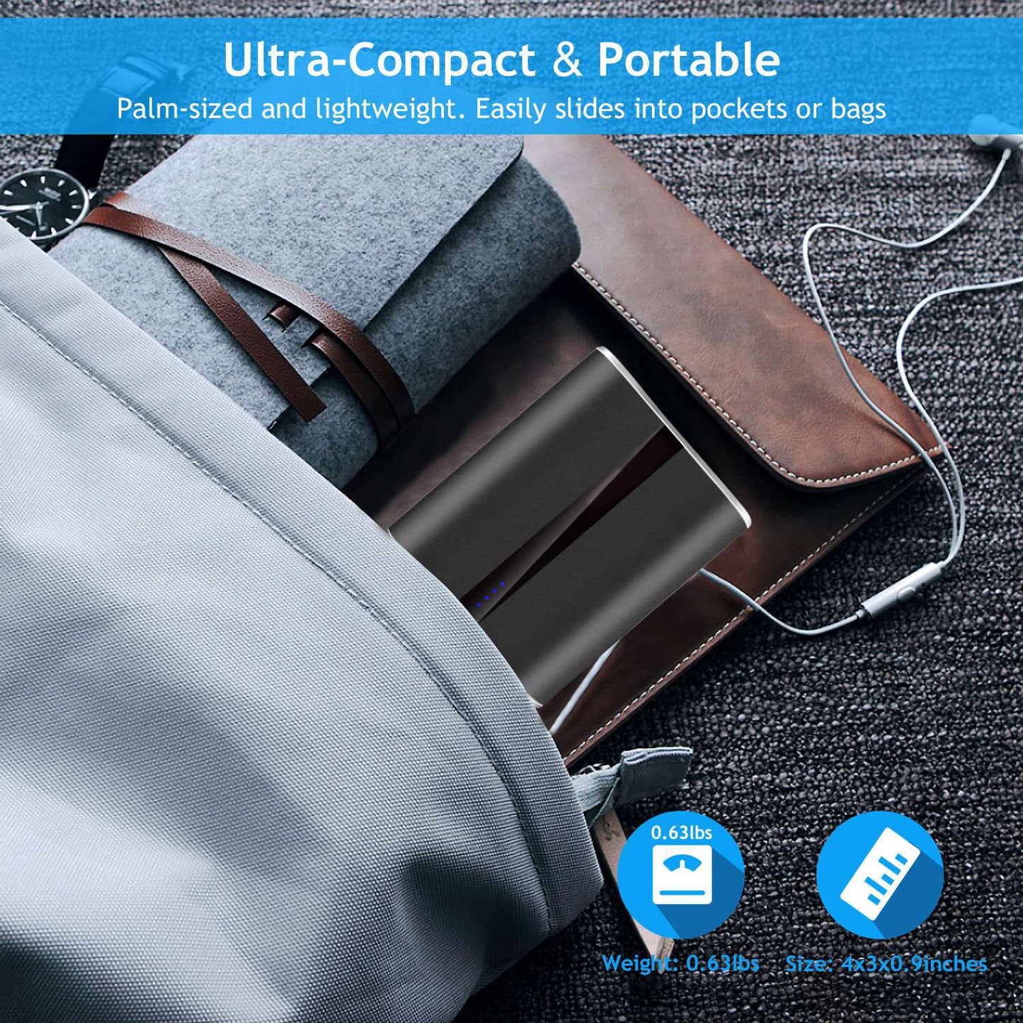 1Pc 12000mAh Portable Charger With Dual USB 3.1A Output Power Bank Ultra-Compact External Battery Pack Fast Charging