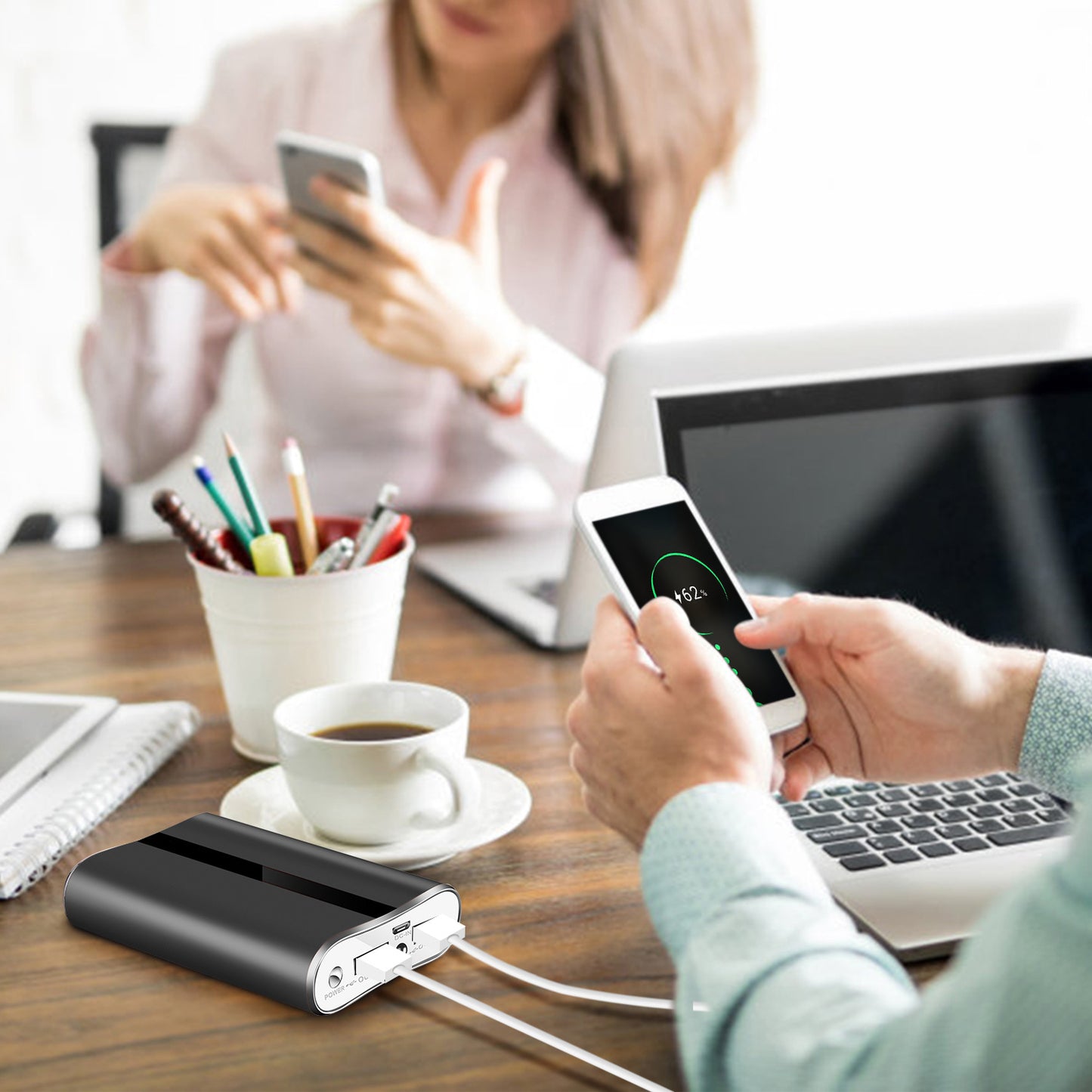 1Pc 12000mAh Portable Charger With Dual USB 3.1A Output Power Bank Ultra-Compact External Battery Pack Fast Charging