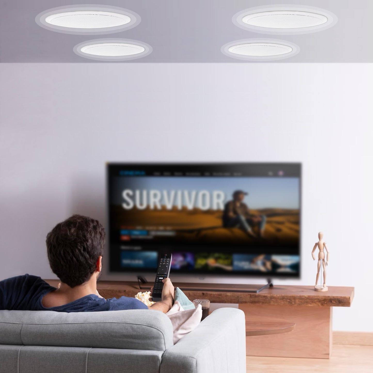 4 PCs 6.5'' Bluetooth In Ceiling Speakers, 150W, Flush Mount Ceiling & In-Wall Speaker System With 8ΩImpedance 89dB Sensitivity, For Home Kitchen Living Room Bedroom Or Covered Outdoor Porches